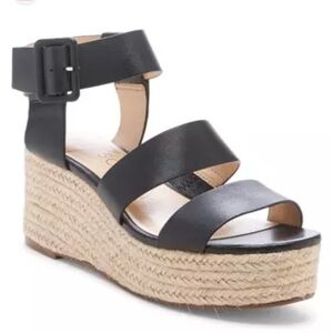Sole Society Women’s Black Leather Espadrille Wedge Sandals Size 8